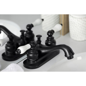 Restoration KB600PL Two-Handle 3-Hole Deck Mount 4" Centerset Bathroom Faucet with Plastic Pop-Up, Matte Black