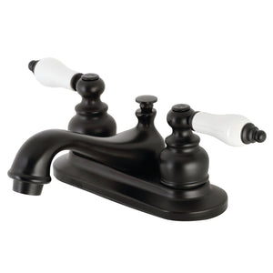 Restoration KB600PL Two-Handle 3-Hole Deck Mount 4" Centerset Bathroom Faucet with Plastic Pop-Up, Matte Black
