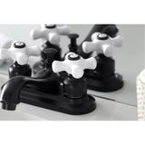 Restoration KB600PX Two-Handle 3-Hole Deck Mount 4" Centerset Bathroom Faucet with Plastic Pop-Up, Matte Black