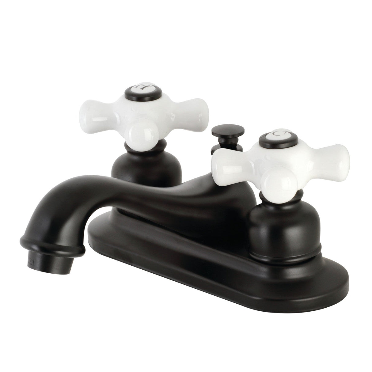 Restoration KB600PX Two-Handle 3-Hole Deck Mount 4" Centerset Bathroom Faucet with Plastic Pop-Up, Matte Black