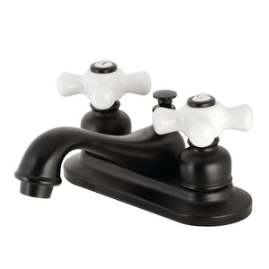 Restoration KB600PX Two-Handle 3-Hole Deck Mount 4" Centerset Bathroom Faucet with Plastic Pop-Up, Matte Black