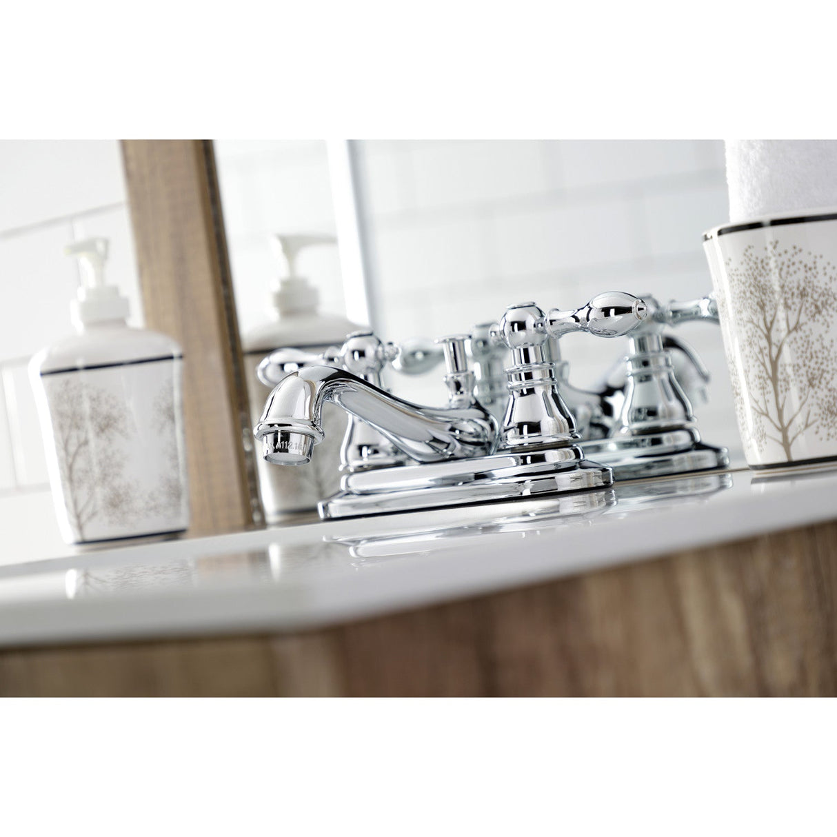 American Classic KB601ACL Two-Handle 3-Hole Deck Mount 4" Centerset Bathroom Faucet with Plastic Pop-Up, Polished Chrome