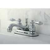 Restoration KB601AL Two-Handle 3-Hole Deck Mount 4" Centerset Bathroom Faucet with Plastic Pop-Up, Polished Chrome