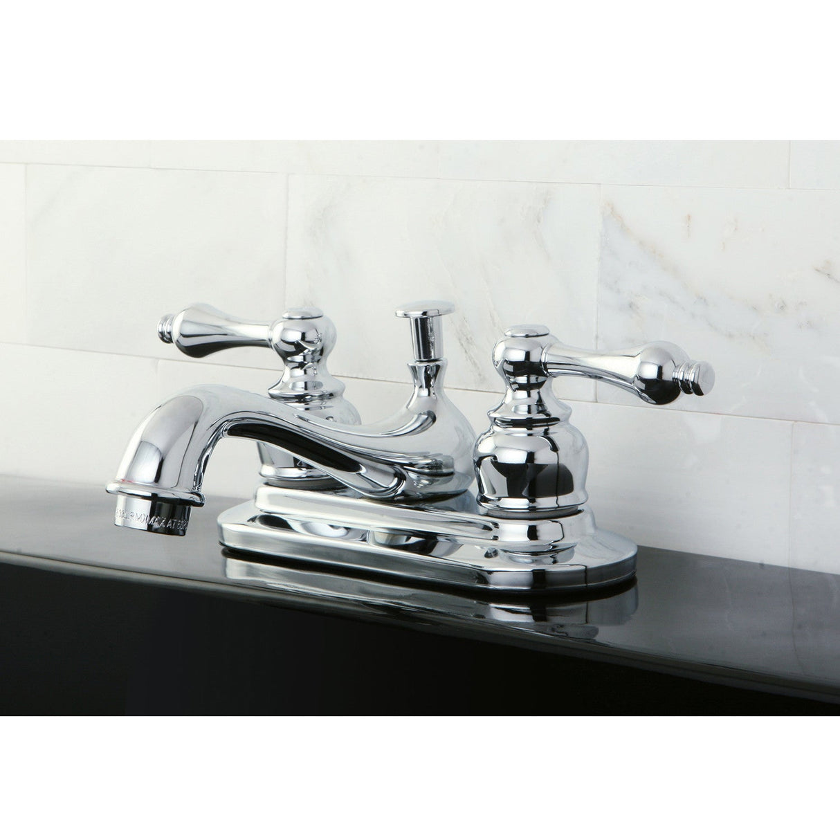 Restoration KB601AL Two-Handle 3-Hole Deck Mount 4" Centerset Bathroom Faucet with Plastic Pop-Up, Polished Chrome