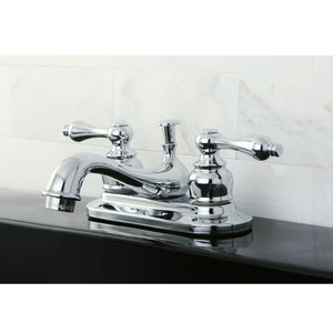 Restoration KB601AL Two-Handle 3-Hole Deck Mount 4" Centerset Bathroom Faucet with Plastic Pop-Up, Polished Chrome