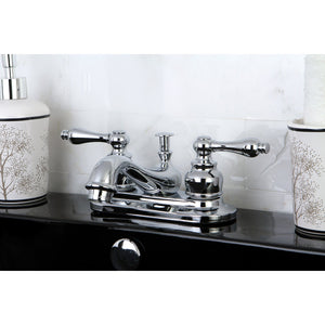 Restoration KB601ALB Two-Handle 3-Hole Deck Mount 4" Centerset Bathroom Faucet with Brass Pop-Up, Polished Chrome