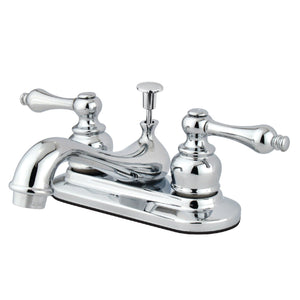 Restoration KB601AL Two-Handle 3-Hole Deck Mount 4" Centerset Bathroom Faucet with Plastic Pop-Up, Polished Chrome