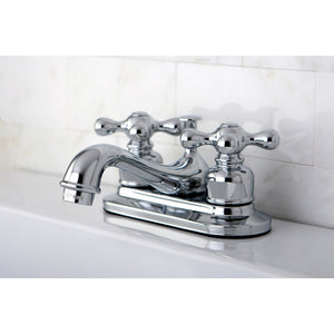 Restoration KB601AX Two-Handle 3-Hole Deck Mount 4" Centerset Bathroom Faucet with Plastic Pop-Up, Polished Chrome