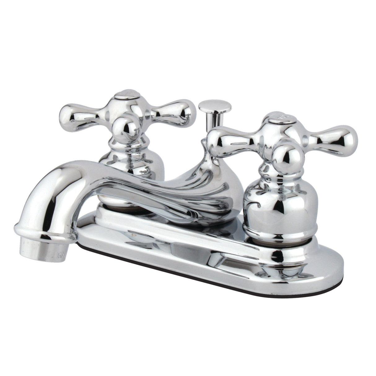 Restoration KB601AX Two-Handle 3-Hole Deck Mount 4" Centerset Bathroom Faucet with Plastic Pop-Up, Polished Chrome