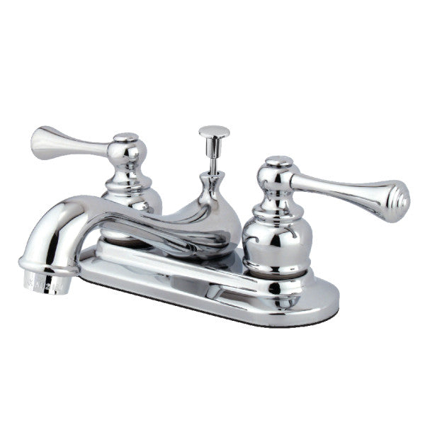 English Vintage KB601BL Two-Handle 3-Hole Deck Mount 4" Centerset Bathroom Faucet with Plastic Pop-Up, Polished Chrome