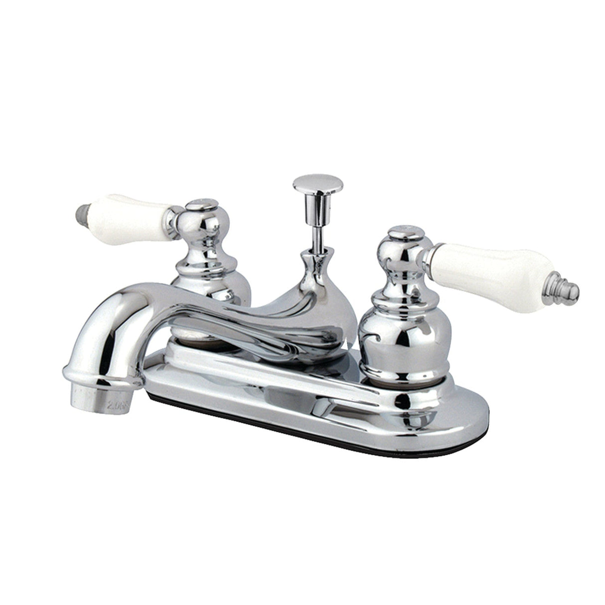 Restoration KB601B Two-Handle 3-Hole Deck Mount 4" Centerset Bathroom Faucet with Plastic Pop-Up, Polished Chrome