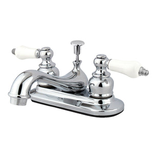 Restoration KB601PL Two-Handle 3-Hole Deck Mount 4" Centerset Bathroom Faucet with Plastic Pop-Up, Polished Chrome