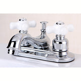 Restoration KB601PX Two-Handle 3-Hole Deck Mount 4" Centerset Bathroom Faucet with Plastic Pop-Up, Polished Chrome