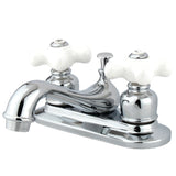 Restoration KB601PX Two-Handle 3-Hole Deck Mount 4" Centerset Bathroom Faucet with Plastic Pop-Up, Polished Chrome