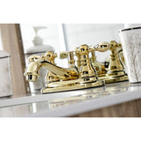 American Classic KB602ACL Two-Handle 3-Hole Deck Mount 4" Centerset Bathroom Faucet with Plastic Pop-Up, Polished Brass