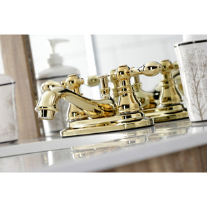 American Classic KB602ACL Two-Handle 3-Hole Deck Mount 4" Centerset Bathroom Faucet with Plastic Pop-Up, Polished Brass