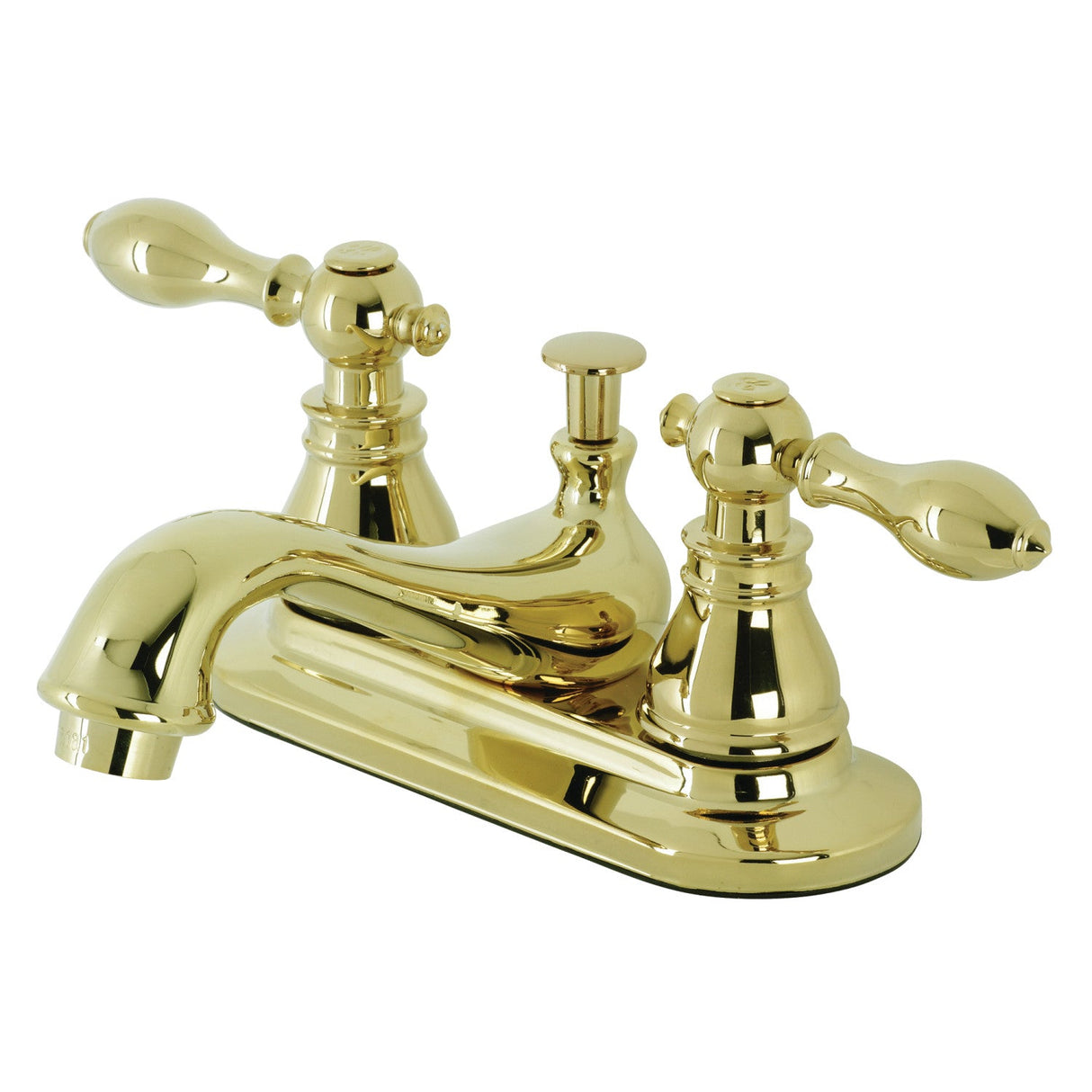 American Classic KB602ACL Two-Handle 3-Hole Deck Mount 4" Centerset Bathroom Faucet with Plastic Pop-Up, Polished Brass