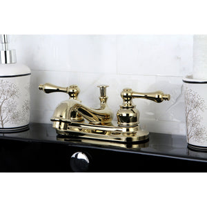 Restoration KB602ALB Two-Handle 3-Hole Deck Mount 4" Centerset Bathroom Faucet with Brass Pop-Up, Polished Brass