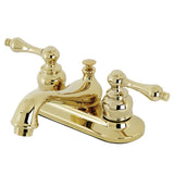 Restoration KB602ALB Two-Handle 3-Hole Deck Mount 4" Centerset Bathroom Faucet with Brass Pop-Up, Polished Brass