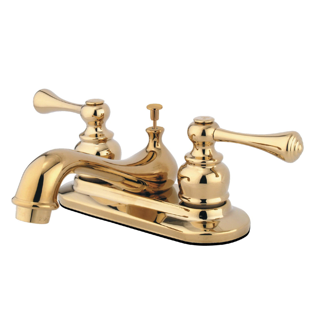 English Vintage KB602BL Two-Handle 3-Hole Deck Mount 4" Centerset Bathroom Faucet with Plastic Pop-Up, Polished Brass