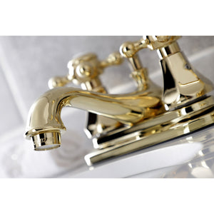 Metropolitan KB602BX Two-Handle 3-Hole Deck Mount 4" Centerset Bathroom Faucet with Plastic Pop-Up, Polished Brass