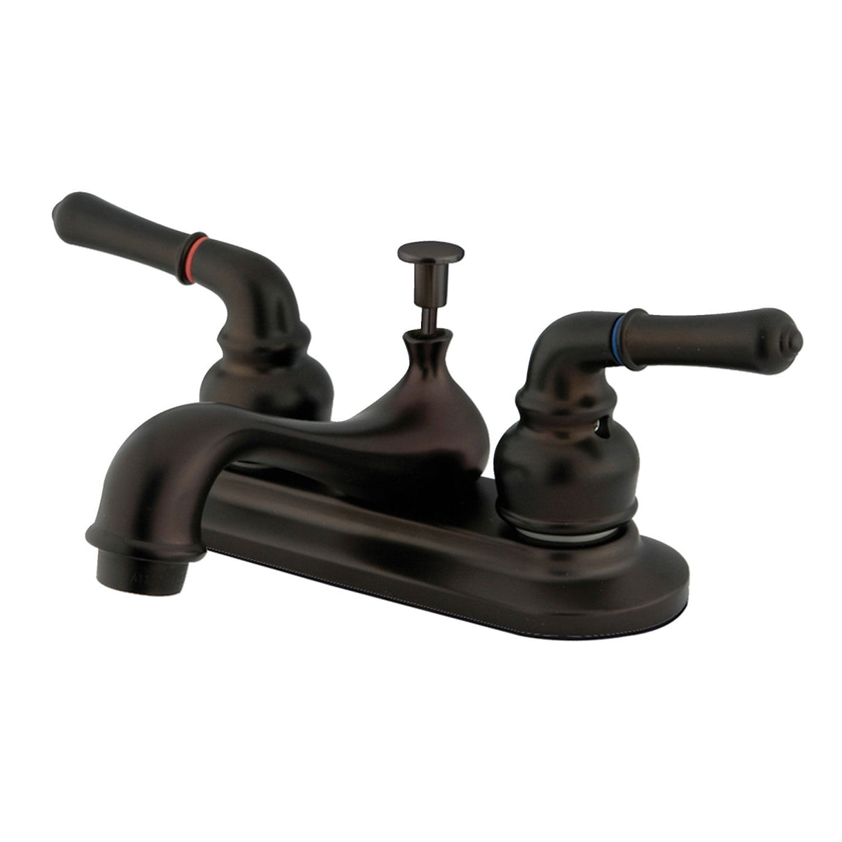 Restoration KB605NML Two-Handle 3-Hole Deck Mount 4" Centerset Bathroom Faucet with Plastic Pop-Up, Oil Rubbed Bronze