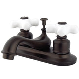 Restoration KB605PX Two-Handle 3-Hole Deck Mount 4" Centerset Bathroom Faucet with Plastic Pop-Up, Oil Rubbed Bronze