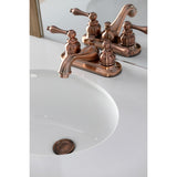 Restoration KB606AL Two-Handle 3-Hole Deck Mount 4" Centerset Bathroom Faucet with Plastic Pop-Up, Antique Copper