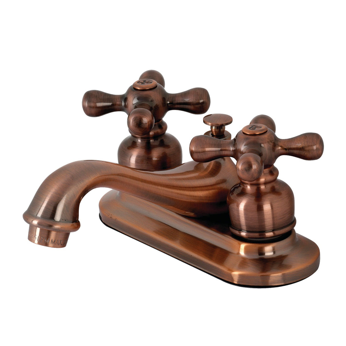 Restoration KB606AX Two-Handle 3-Hole Deck Mount 4" Centerset Bathroom Faucet with Plastic Pop-Up, Antique Copper
