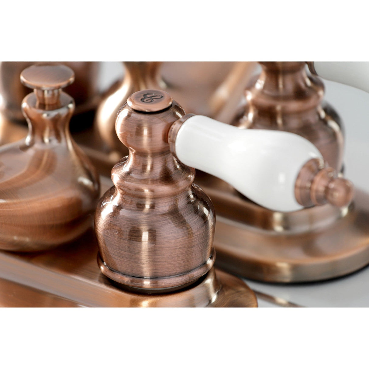 Restoration KB606PL Two-Handle 3-Hole Deck Mount 4" Centerset Bathroom Faucet with Plastic Pop-Up, Antique Copper