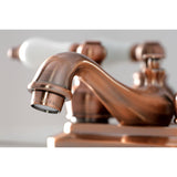 Restoration KB606PL Two-Handle 3-Hole Deck Mount 4" Centerset Bathroom Faucet with Plastic Pop-Up, Antique Copper