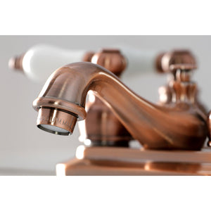 Restoration KB606PL Two-Handle 3-Hole Deck Mount 4" Centerset Bathroom Faucet with Plastic Pop-Up, Antique Copper