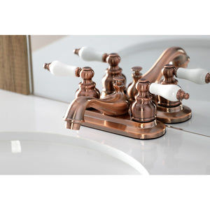 Restoration KB606PL Two-Handle 3-Hole Deck Mount 4" Centerset Bathroom Faucet with Plastic Pop-Up, Antique Copper