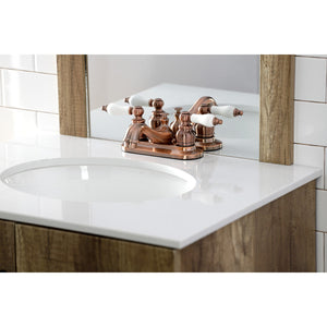 Restoration KB606PL Two-Handle 3-Hole Deck Mount 4" Centerset Bathroom Faucet with Plastic Pop-Up, Antique Copper