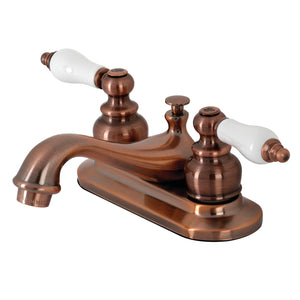 Restoration KB606PL Two-Handle 3-Hole Deck Mount 4" Centerset Bathroom Faucet with Plastic Pop-Up, Antique Copper