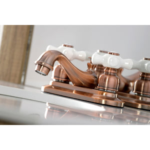 Restoration KB606PX Two-Handle 3-Hole Deck Mount 4" Centerset Bathroom Faucet with Plastic Pop-Up, Antique Copper