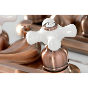 Restoration KB606PX Two-Handle 3-Hole Deck Mount 4" Centerset Bathroom Faucet with Plastic Pop-Up, Antique Copper