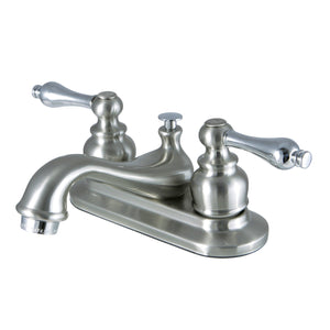 Restoration KB607ALB Two-Handle 3-Hole Deck Mount 4" Centerset Bathroom Faucet with Brass Pop-Up, Brushed Nickel/Polished Chrome