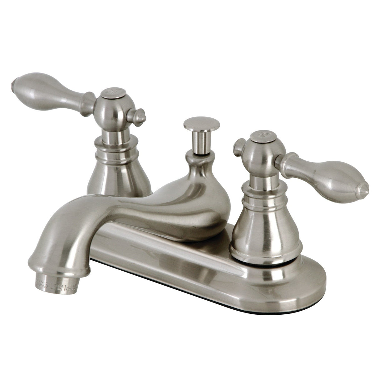 American Classic KB608ACL Two-Handle 3-Hole Deck Mount 4" Centerset Bathroom Faucet with Plastic Pop-Up, Brushed Nickel