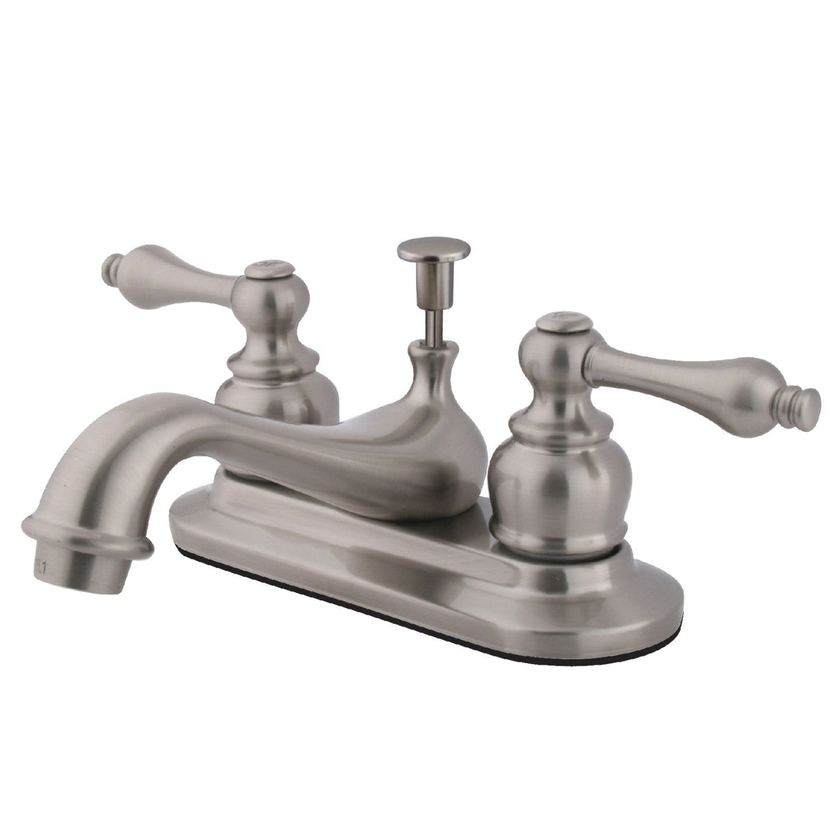 Restoration KB608AL Two-Handle 3-Hole Deck Mount 4" Centerset Bathroom Faucet with Plastic Pop-Up, Brushed Nickel