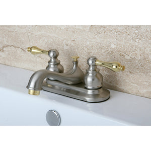 Restoration KB609AL Two-Handle 3-Hole Deck Mount 4" Centerset Bathroom Faucet with Plastic Pop-Up, Brushed Nickel/Polished Brass