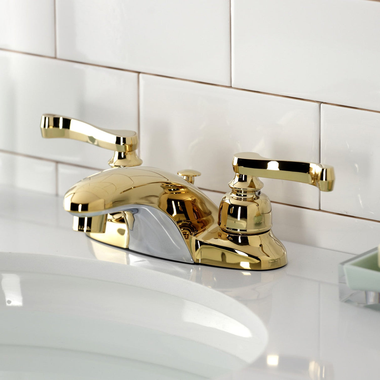 Magellan KB622FL Two-Handle 3-Hole Deck Mount 4" Centerset Bathroom Faucet with Plastic Pop-Up, Polished Brass