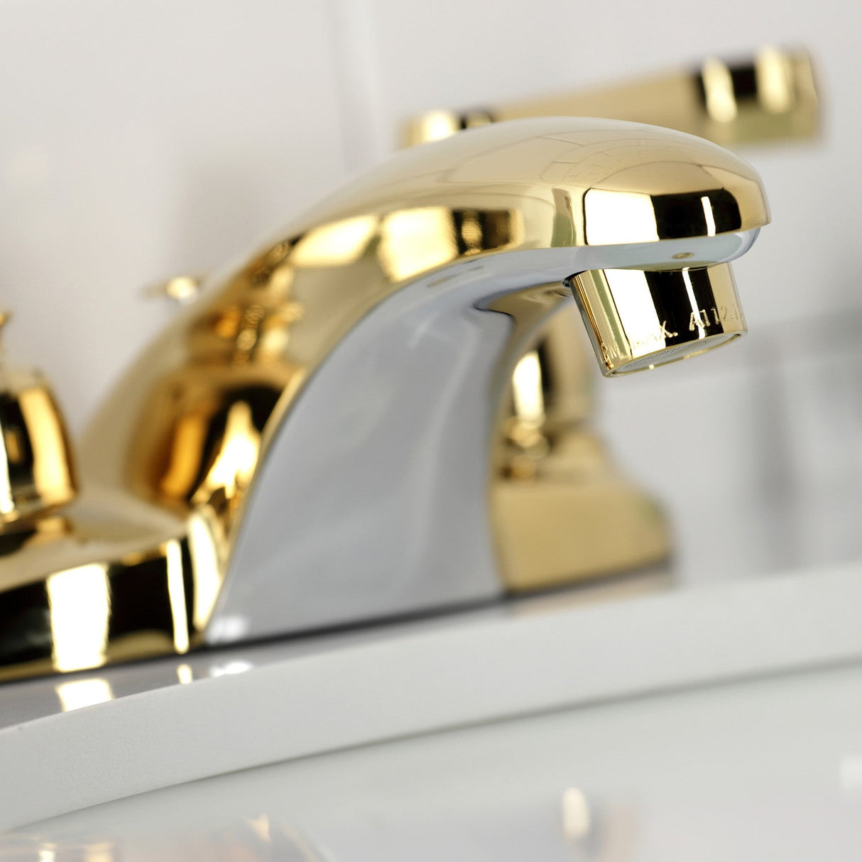 Magellan KB622FL Two-Handle 3-Hole Deck Mount 4" Centerset Bathroom Faucet with Plastic Pop-Up, Polished Brass