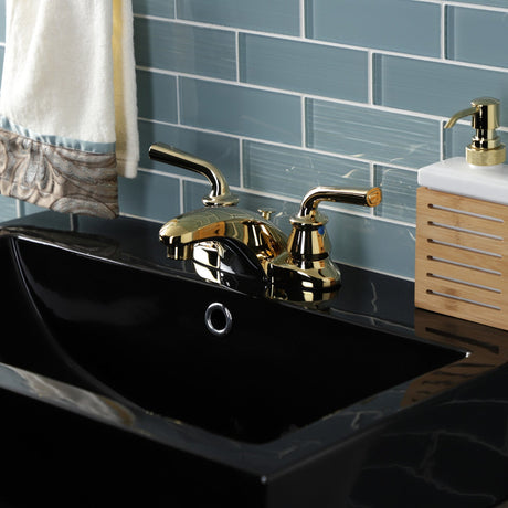 Restoration KB622RXLB Two-Handle 3-Hole Deck Mount 4" Centerset Bathroom Faucet with Brass Pop-Up, Polished Brass