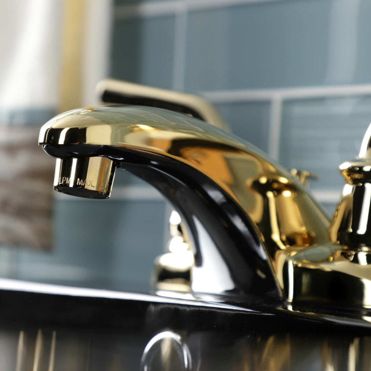 Restoration KB622RXLB Two-Handle 3-Hole Deck Mount 4" Centerset Bathroom Faucet with Brass Pop-Up, Polished Brass