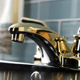 Restoration KB622RXLB Two-Handle 3-Hole Deck Mount 4" Centerset Bathroom Faucet with Brass Pop-Up, Polished Brass