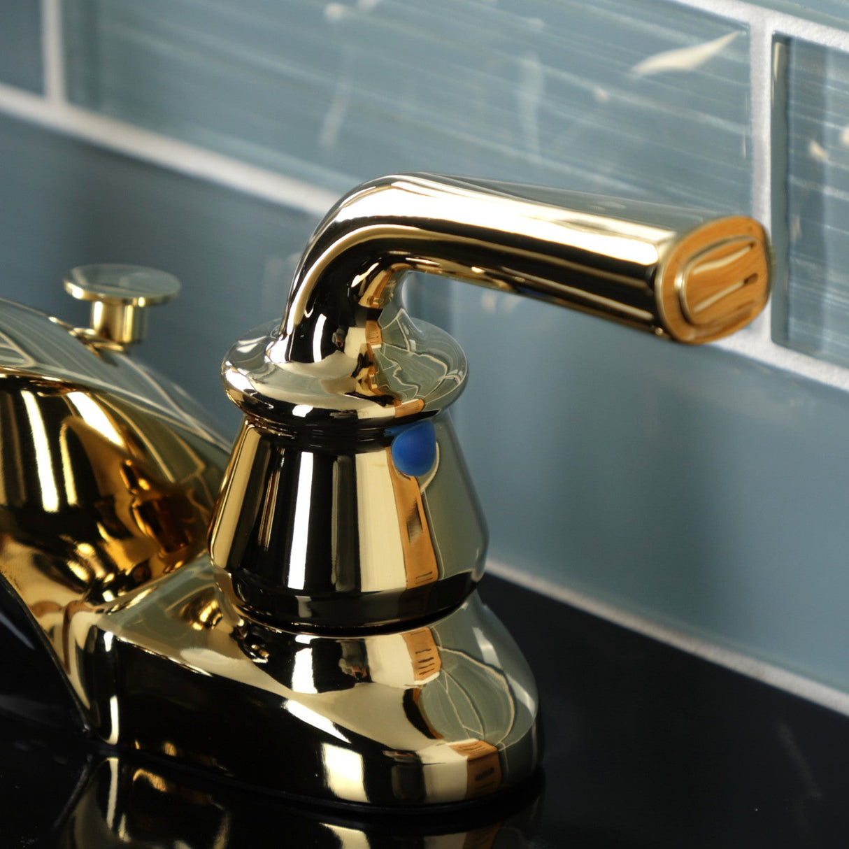 Restoration KB622RXLB Two-Handle 3-Hole Deck Mount 4" Centerset Bathroom Faucet with Brass Pop-Up, Polished Brass