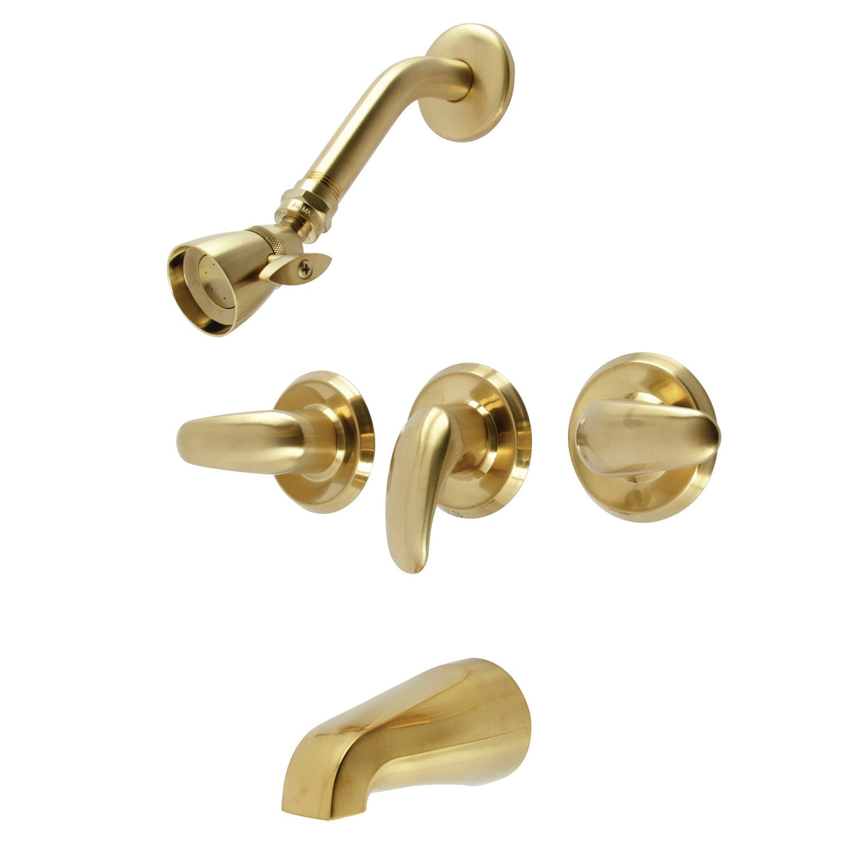 Legacy KB6237LL Three-Handle 5-Hole Wall Mount Tub and Shower Faucet, Brushed Brass