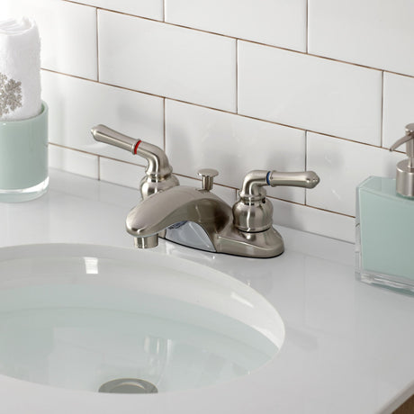 Magellan KB628 Two-Handle 3-Hole Deck Mount 4" Centerset Bathroom Faucet with Plastic Pop-Up, Brushed Nickel