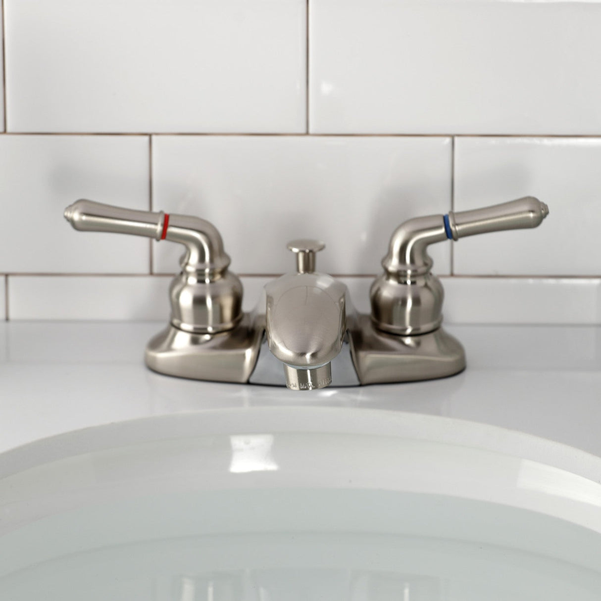 Magellan KB628 Two-Handle 3-Hole Deck Mount 4" Centerset Bathroom Faucet with Plastic Pop-Up, Brushed Nickel